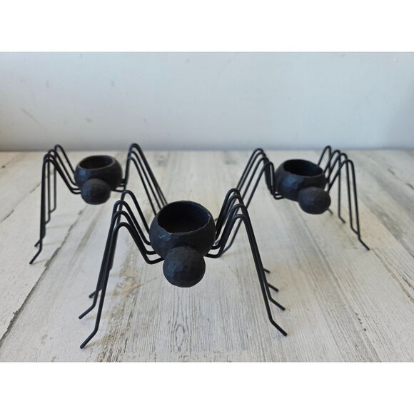 Metal spider candle holder votive Halloween decor set unique - Picture 1 of 14